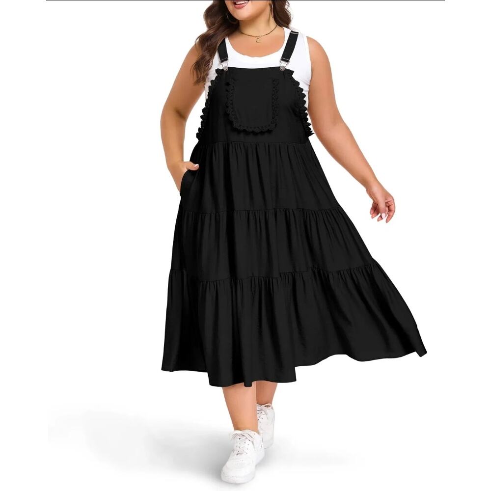 NWT Moon Wood Cottagecore Barn Overall Lace Trim Flowy Dress Oversized 1XL